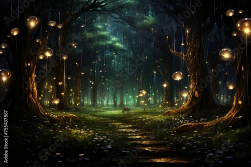 Enchanted Whispers: Fireflies Light Up the Grove