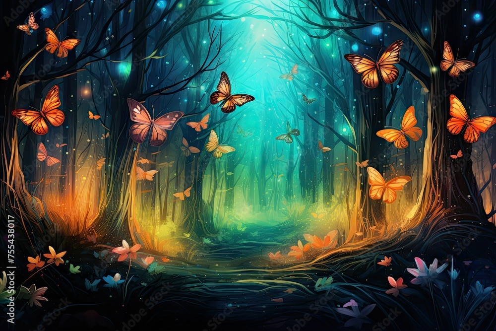 Obraz premium Whispering Wings: Radiant Butterflies of the Forest