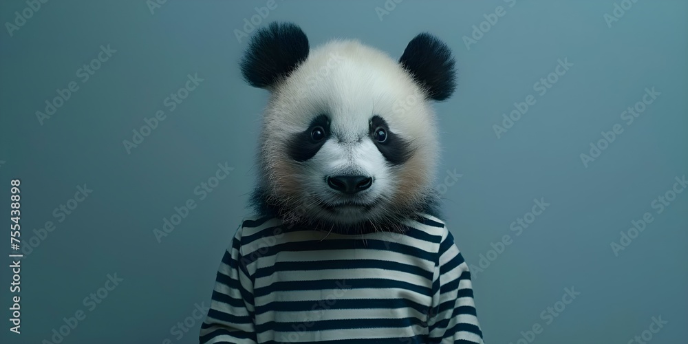 Fototapeta premium Panda in black and white striped . Concept Wildlife Photography, Natural Habitat, Black and White Animals, Striped Patterns, Panda Conservation