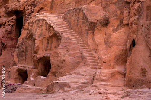 Little Petra Siq al-Barid, Jordan rocks, staircase photo