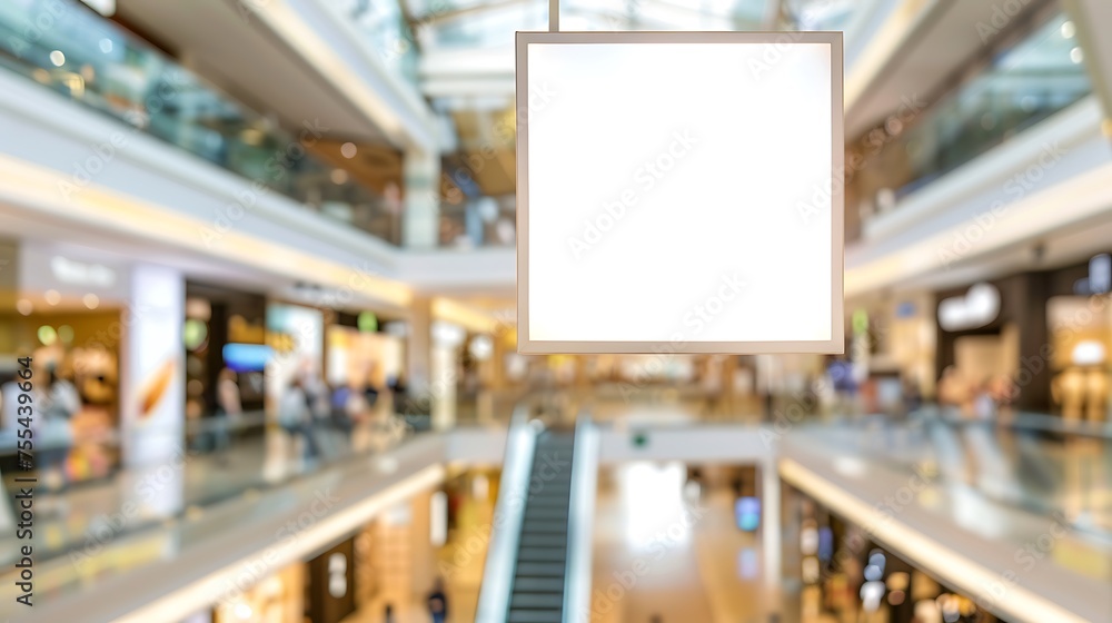 View Of Empty Billboard In Shopping Mall With Blurred Background