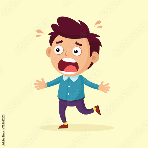 Frightened man feel fear after warnings cartoon character illustration