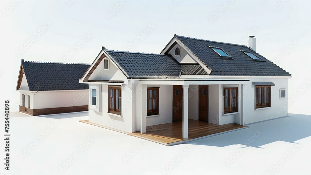 Modern detached house with a garage on a white background. Modern detached house with a garage on a white background.