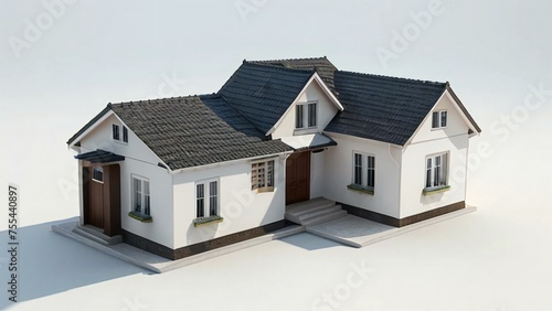 3D rendering of a modern suburban house on a white background, suitable for real estate concepts. © samsul