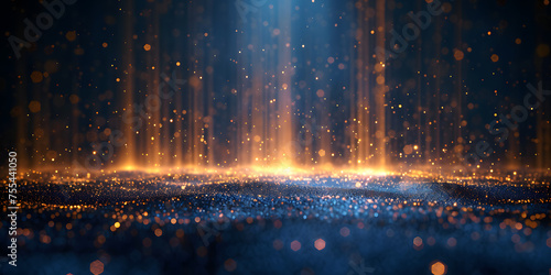 Mesmerizing dis of golden light particles against a mysterious background, creating an aura of enchantment and futuristic elegance in this captivating