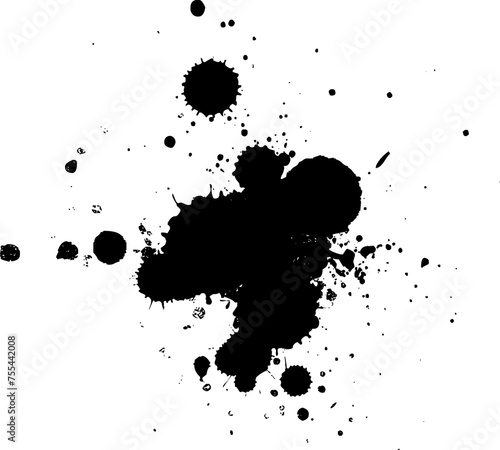 black watercolor brush painting splash splatter on white background