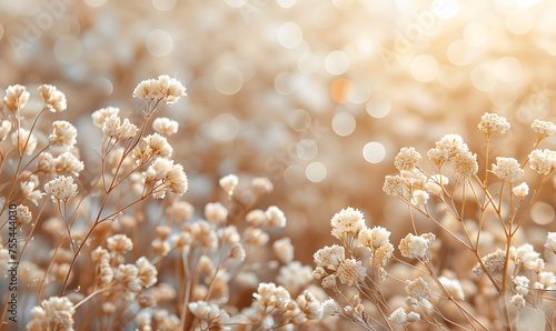 Beige neutral color lovely dried flowers with light background ,Generative AI 