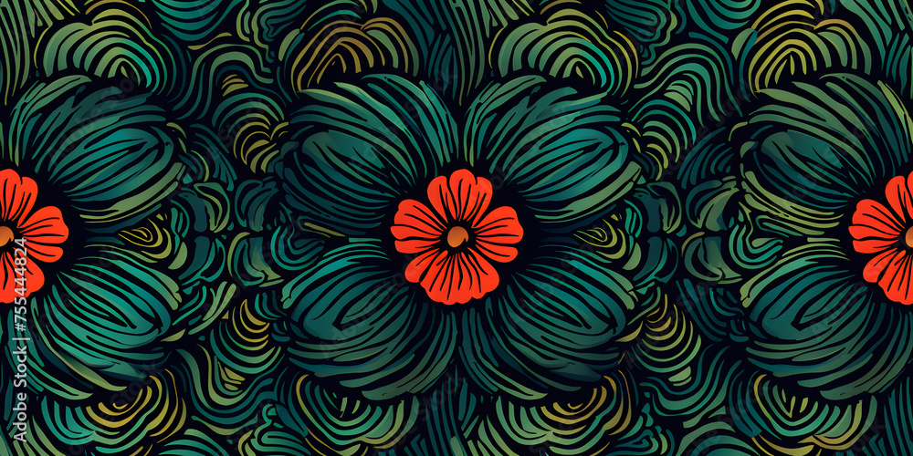 A green and red floral swirl patterned backdrop. The pattern is very intricate and has a lot of detail A green and red floral swirl patterned backdrop. The pattern is very intricate and has a lot of detail