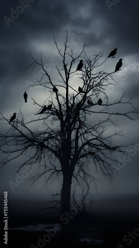 Enigmatic Silhouettes: A Murder of Crows Against A Stormy Sky © Lester