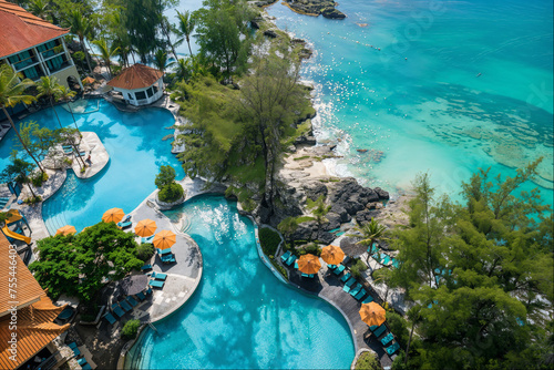 Luxury Resort Pool by Turquoise Ocean Shore