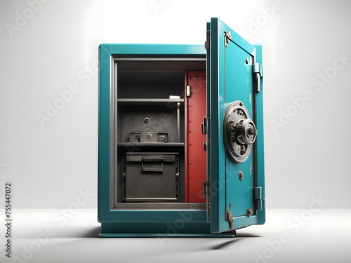 Opened up empty steel safe isolated on white background design, 3d illustration