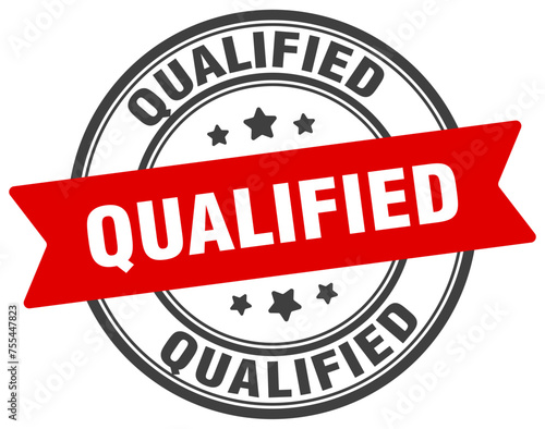 qualified stamp. qualified label on transparent background. round sign