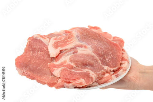 Świeża karkówka wieprzowa na białym tle, czerwone mięso 