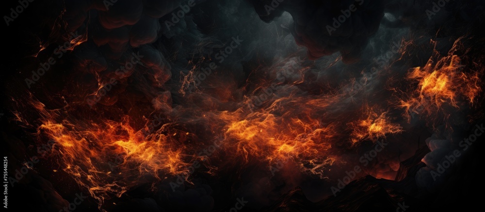 A black background serves as the backdrop for vivid red and yellow flames dancing and flickering in the air. The fiery flames create a stark contrast against the dark background, evoking a sense of A black background serves as the backdrop for vivid red and yellow flames dancing and flickering in the air. The fiery flames create a stark contrast against the dark background, evoking a sense of