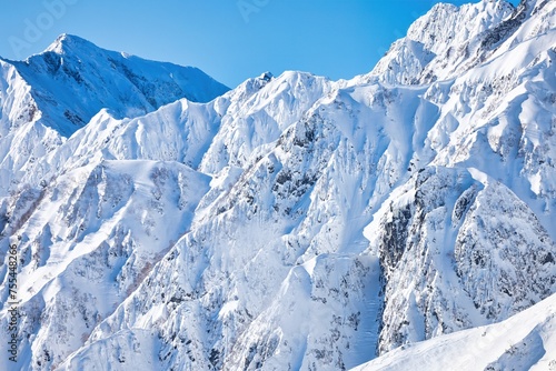 冠雪の北アルプスの五竜岳の稜線 © Taka Mountain