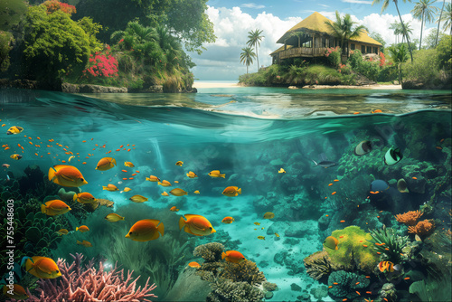 Tropical Underwater Coral Reef Panorama