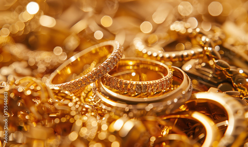 Gold Jewellery Pile Rings Chains Treasure Concept