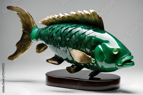 Jade fish figurine. Digital illustration.