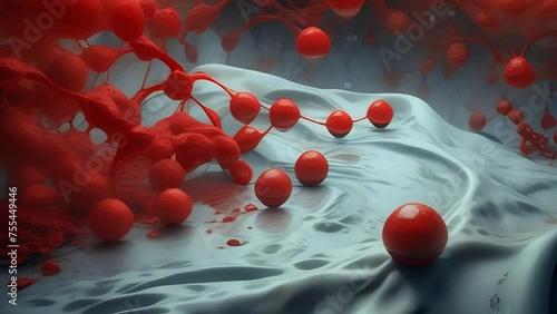 Hemoglobin. Red blood cells are leukocytes in the blood stream of a healthy person. photo