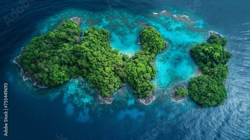 Maldives island scenic aeria  view, summer vacation tropical destination in the Indian sea illustration, idyllic remote scenic shore © Roman
