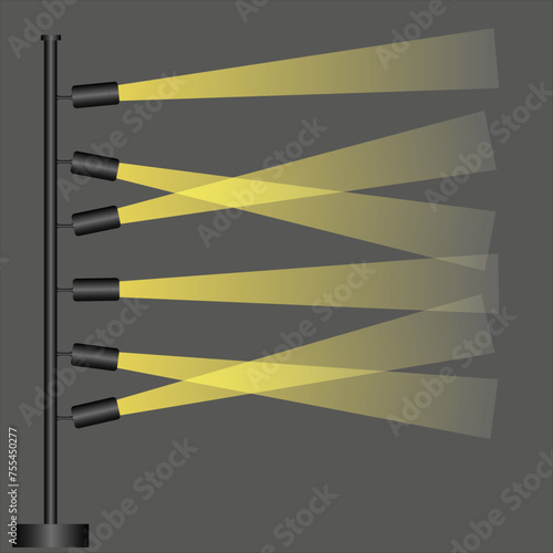 spotlights for illuminating various elements and persons