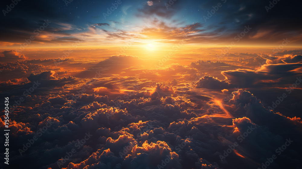 Scenic picturesque view of a sunset seen from outer space
