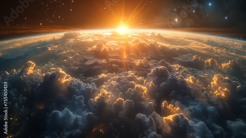 Scenic picturesque view of a sunset seen from outer space photo