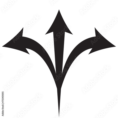 Choice between three roads icons. Three-way directional arrow collection. Way, road, direction, branching, arrows - stock vector. 11.11
