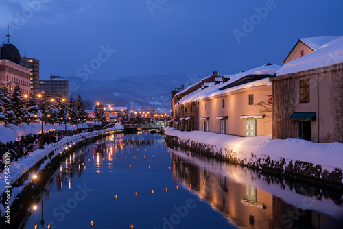 Otaru canal in the night during winter