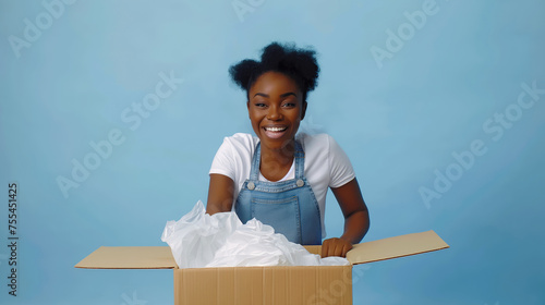 The Joy of Unpackaging, A Young Happy Black Woman Unpacking Online Purchases, Generative AI