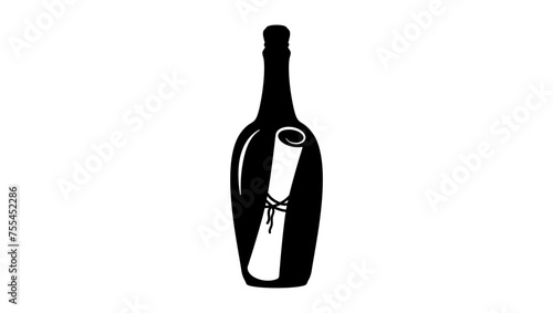 bottle with letter, black isolated silhouette