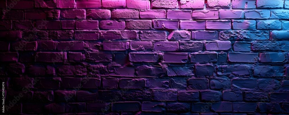 Neon Purple Haze Brick Wall. Concept Neon Lights, Purple Aesthetics, Hazy Backgrounds, Urban Setting, Brick Wall Art