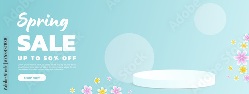 Banner for spring sales promotion. Celebrate spring with promotional banner ads featuring an exclusive podium to showcase your products.