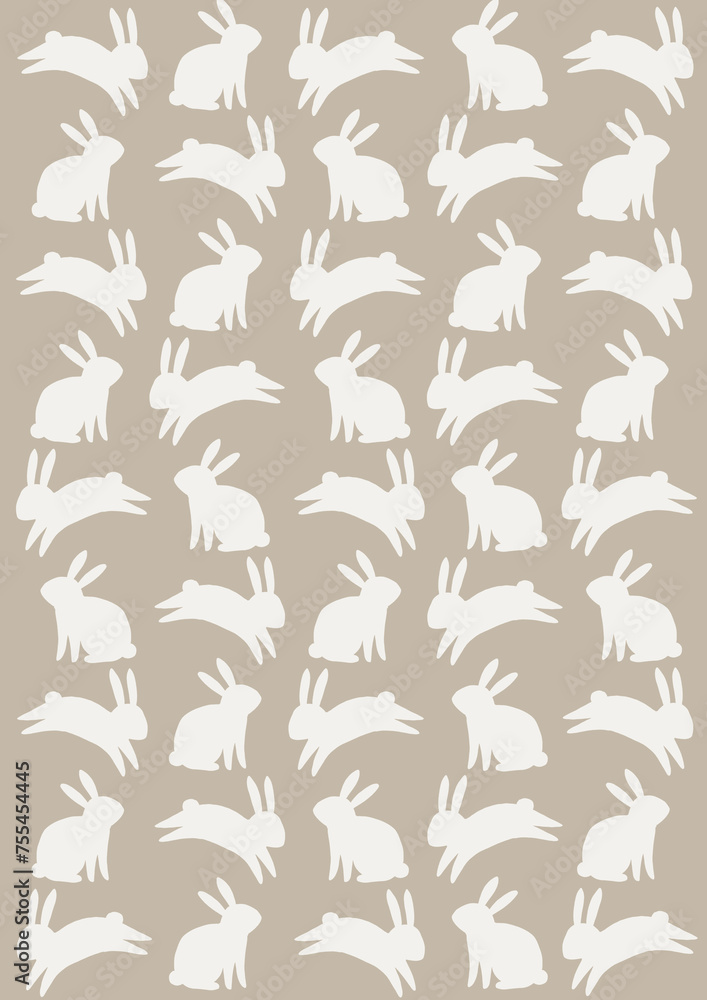 Easter inspired seamless pattern with bunnies on neutral beige background, beautiful background, great for Easter Cards, banner, textiles, wallpapers