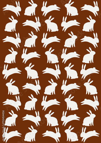 Easter inspired seamless pattern with bunnies on rust dark orange red background, beautiful background, great for Easter Cards, banner, textiles, wallpapers