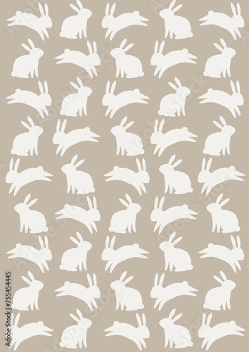 Easter inspired seamless pattern with bunnies on neutral beige background, beautiful background, great for Easter Cards, banner, textiles, wallpapers
