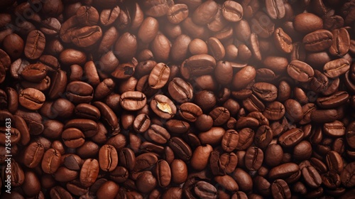 A sea of coffee beans spread over a wooden surface 