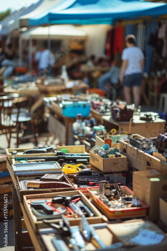 Assorted Household Items and Tools Displayed at a Local Yard Sale