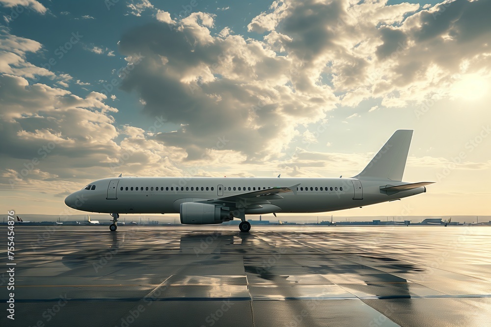 Obraz premium Airplane Grounded at Dusk