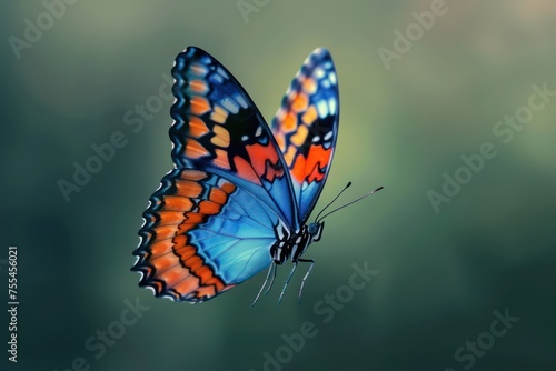 blue and orange butterfly is flying