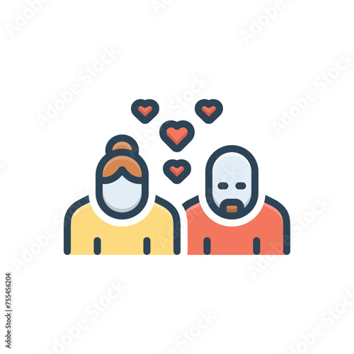 Color illustration icon for elderly couple