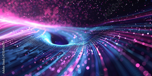 Futuristic blue and purple wave. Data stream vector background. Data vortex stream technology. Cyberpunk funnel.