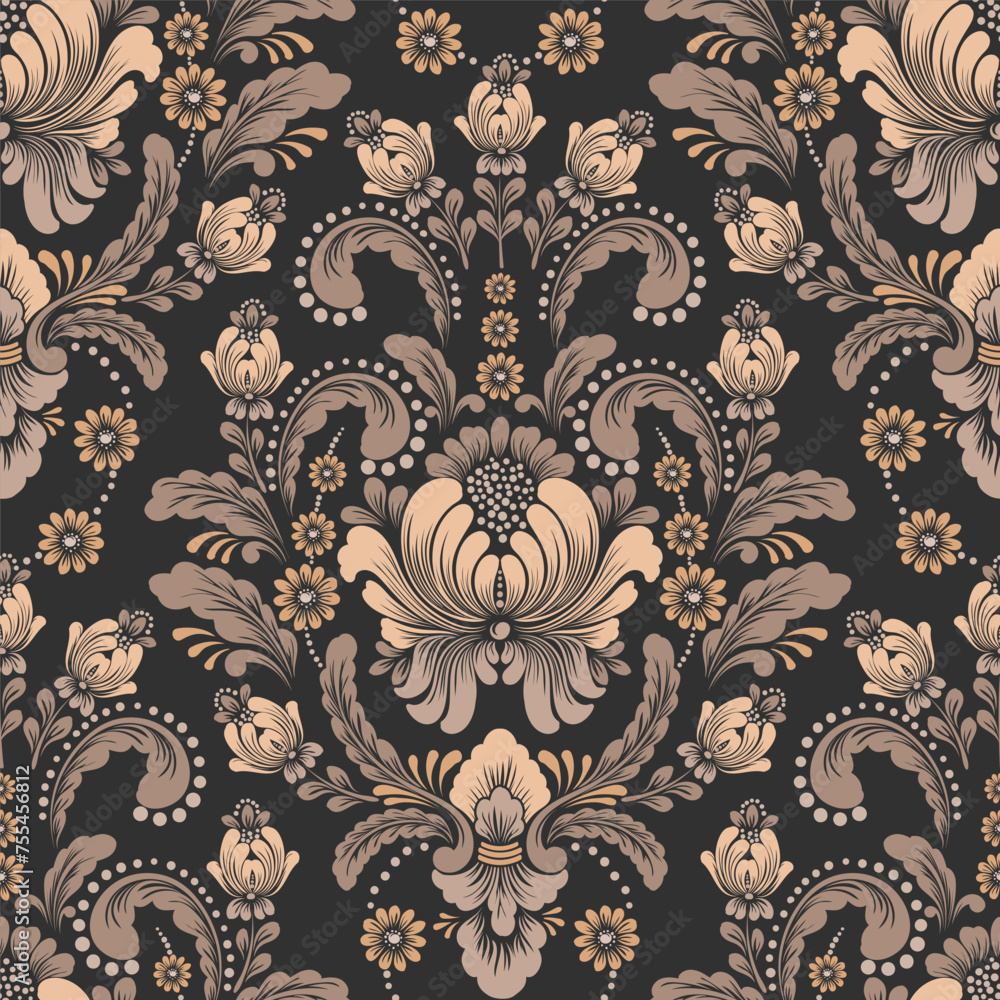 Fototapeta premium Damask seamless pattern element. Vector classical luxury old fashioned damask ornament, royal victorian seamless texture for wallpapers