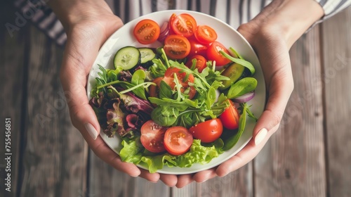 The moderate size of the plate emphasizes healthy portion control  photo