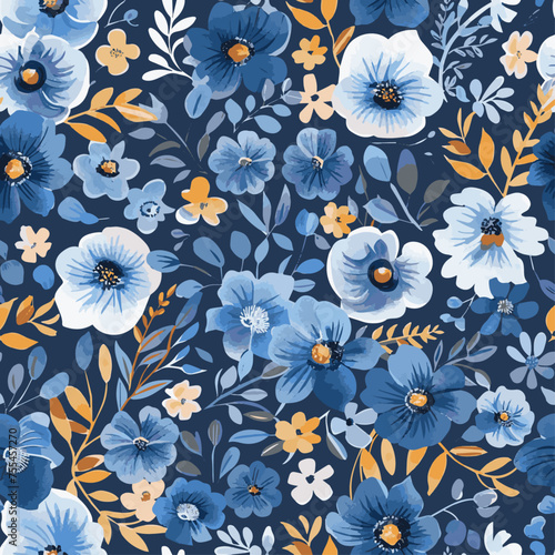 Blue floral seamless pattern  vector  boho pattern