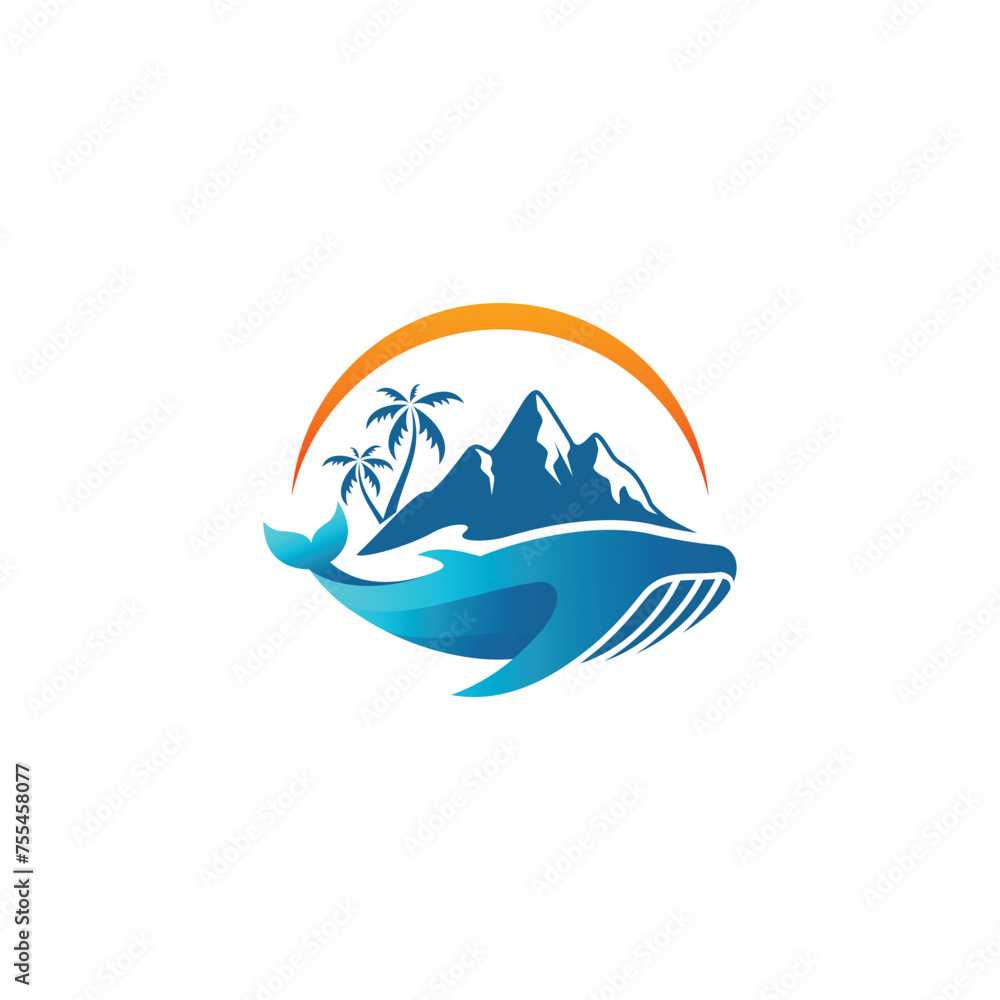 combining sun, mountains, coconut trees and whales into one unique and interesting concept combining sun, mountains, coconut trees and whales into one unique and interesting concept