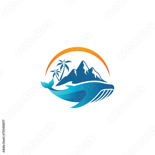 combining sun, mountains, coconut trees and whales into one unique and interesting concept 