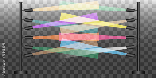 spotlights for illuminating various elements and persons 