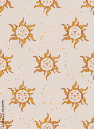 seamless pattern with the ancient symbol of the sun with face