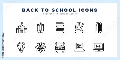 10 Back to school Lineal icon pack. vector illustration.